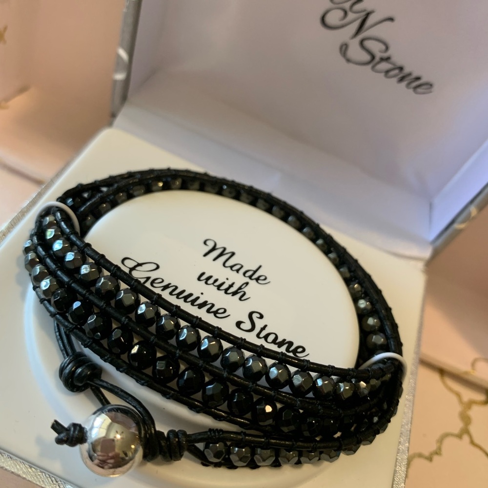 💕Black Silver N Stone Wrap Bracelet